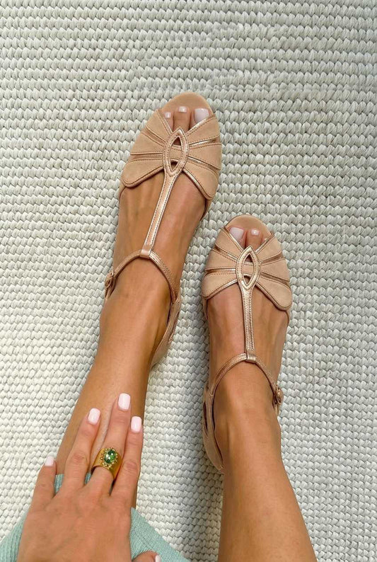 Lorena | Sandalias Retro Peep Toe con Tira en T
