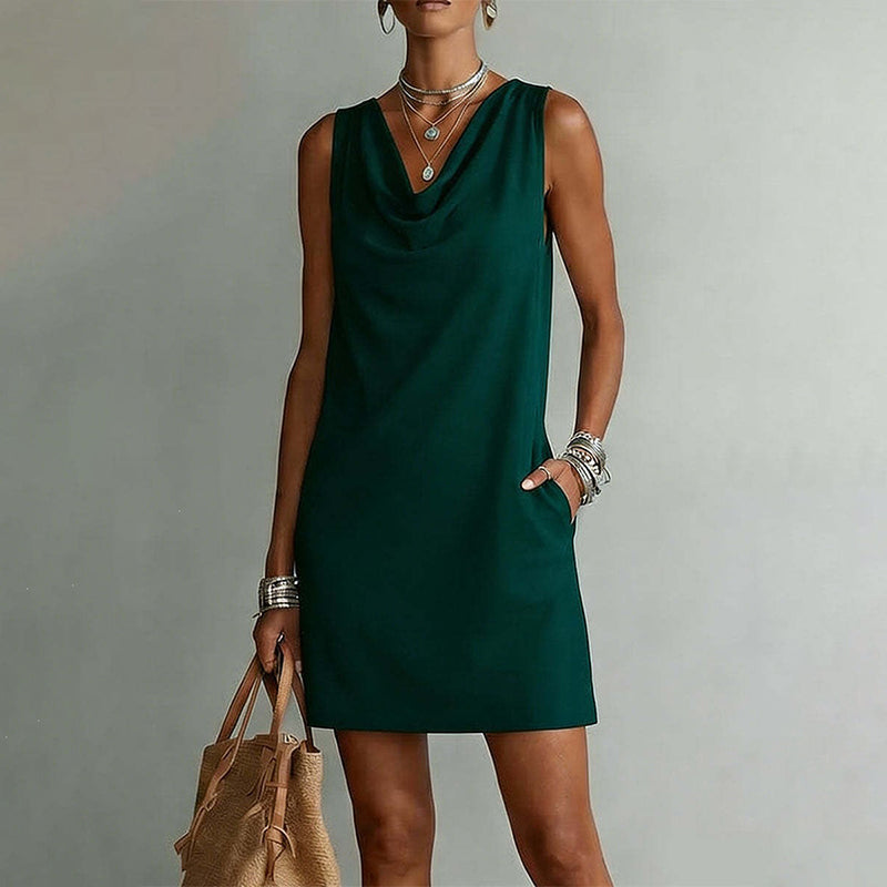 Alba | Vestido con Cuello Barco, Sin Mangas, Bolsillos Laterales, Versátil