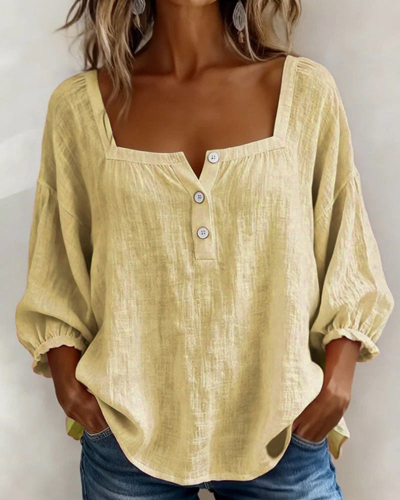 Blusa sencilla de cuello cuadrado y manga larga