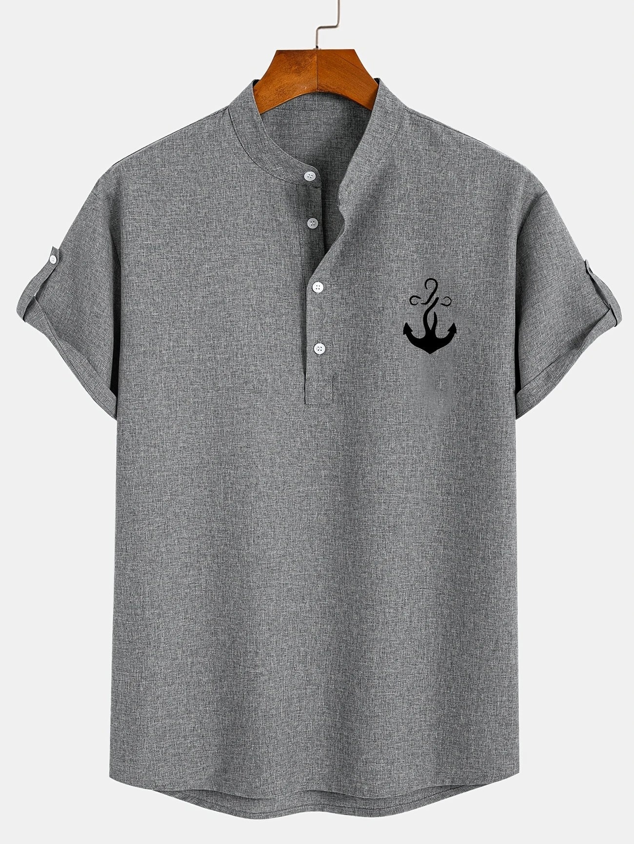 Camisa elegante de manga corta y cuello alto