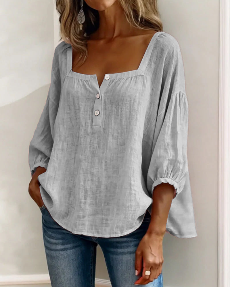 Blusa sencilla de cuello cuadrado y manga larga