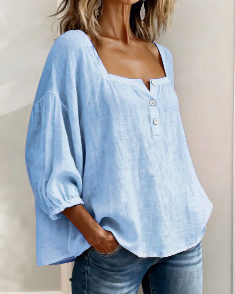 Blusa sencilla de cuello cuadrado y manga larga