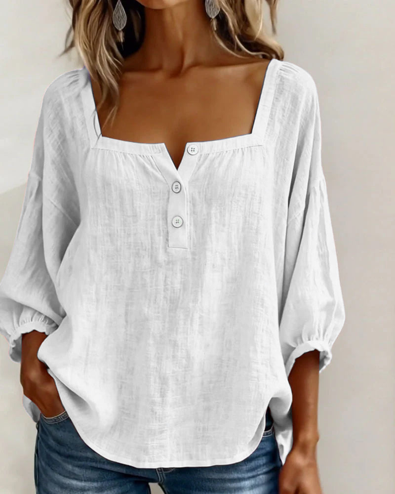 Blusa sencilla de cuello cuadrado y manga larga