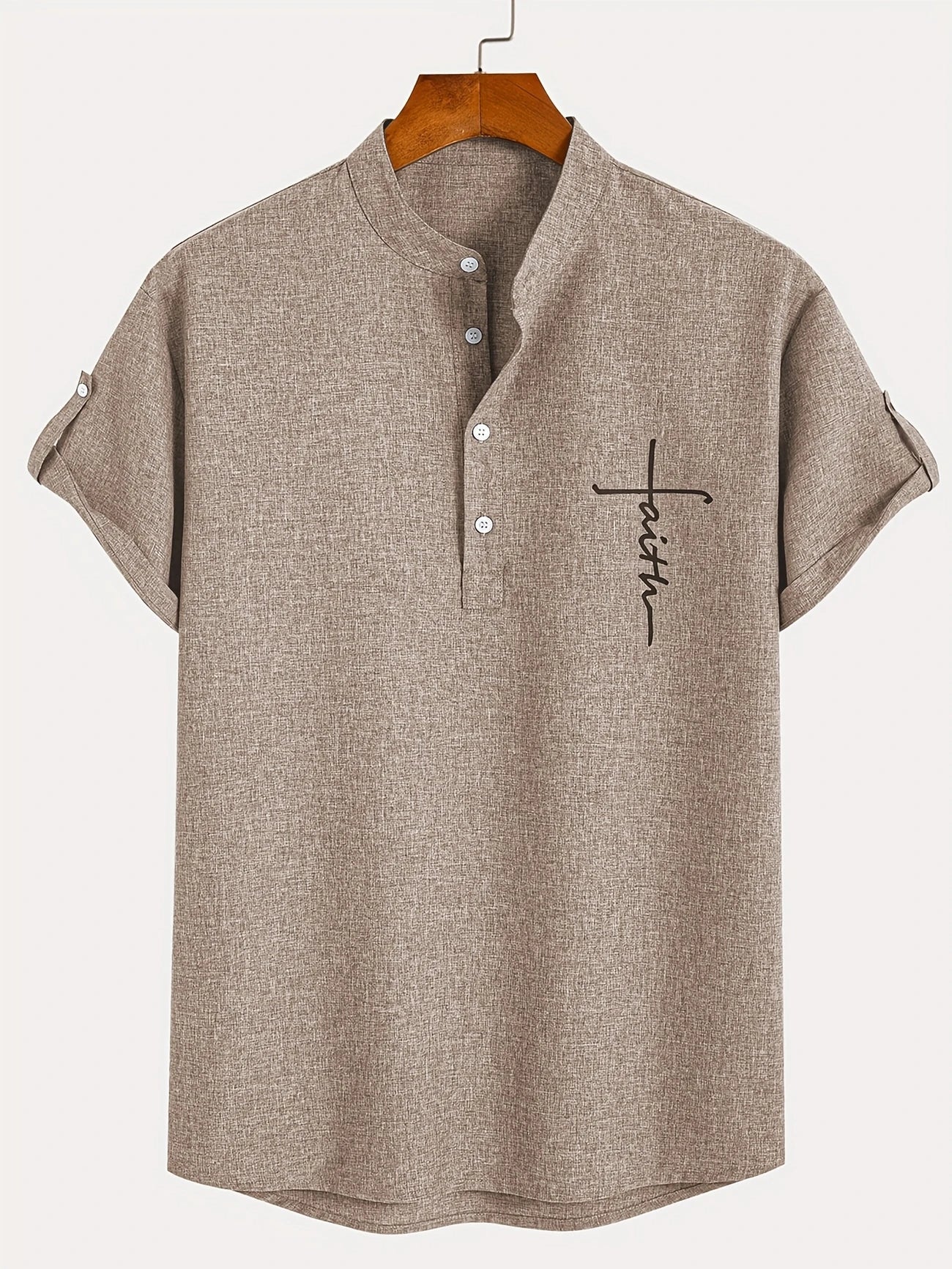 Camisa elegante de manga corta y cuello alto