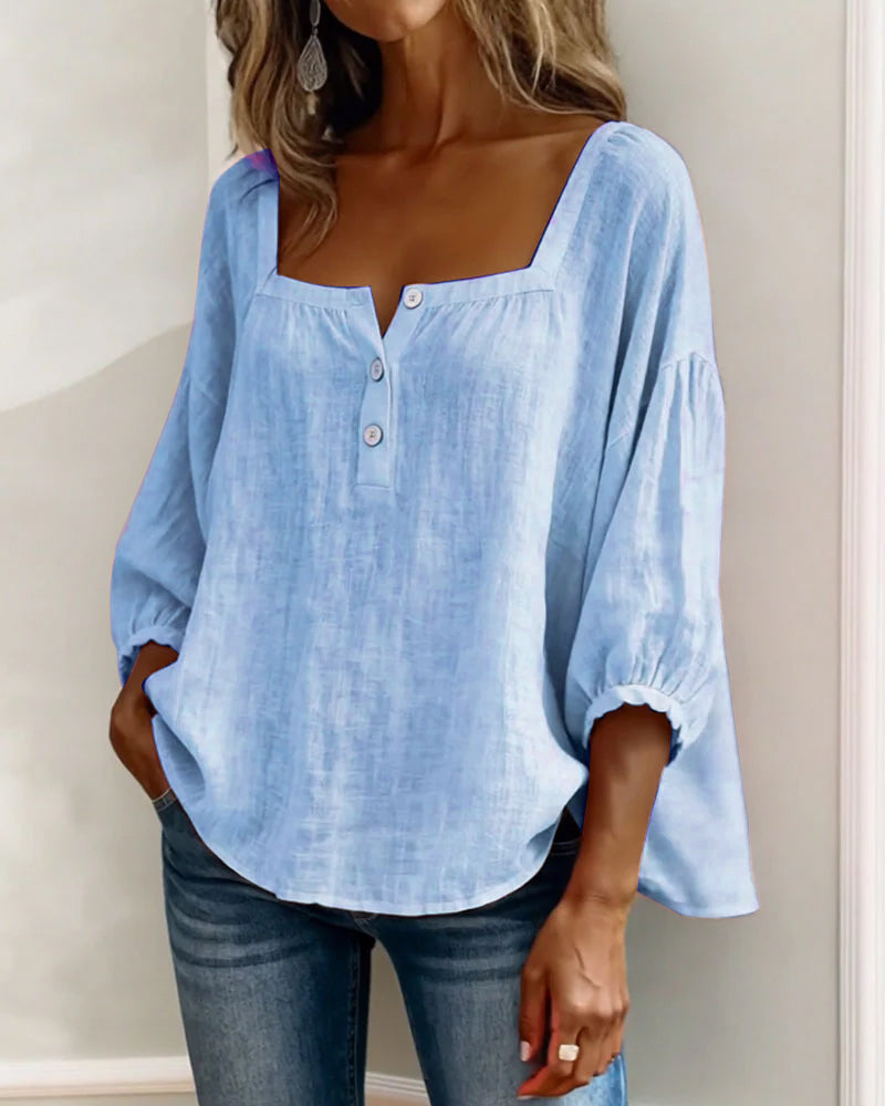 Blusa sencilla de cuello cuadrado y manga larga