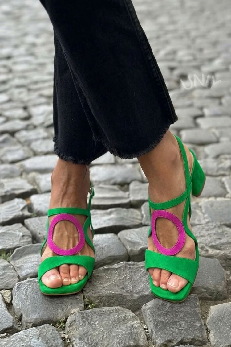 Yaretzi | Sandalias de Punta Cuadrada con Calado Circular
