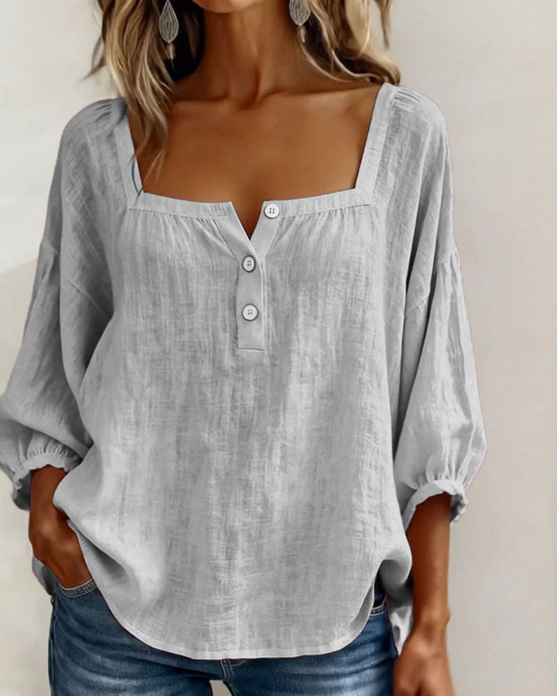 Blusa sencilla de cuello cuadrado y manga larga