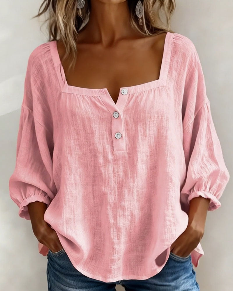 Blusa sencilla de cuello cuadrado y manga larga