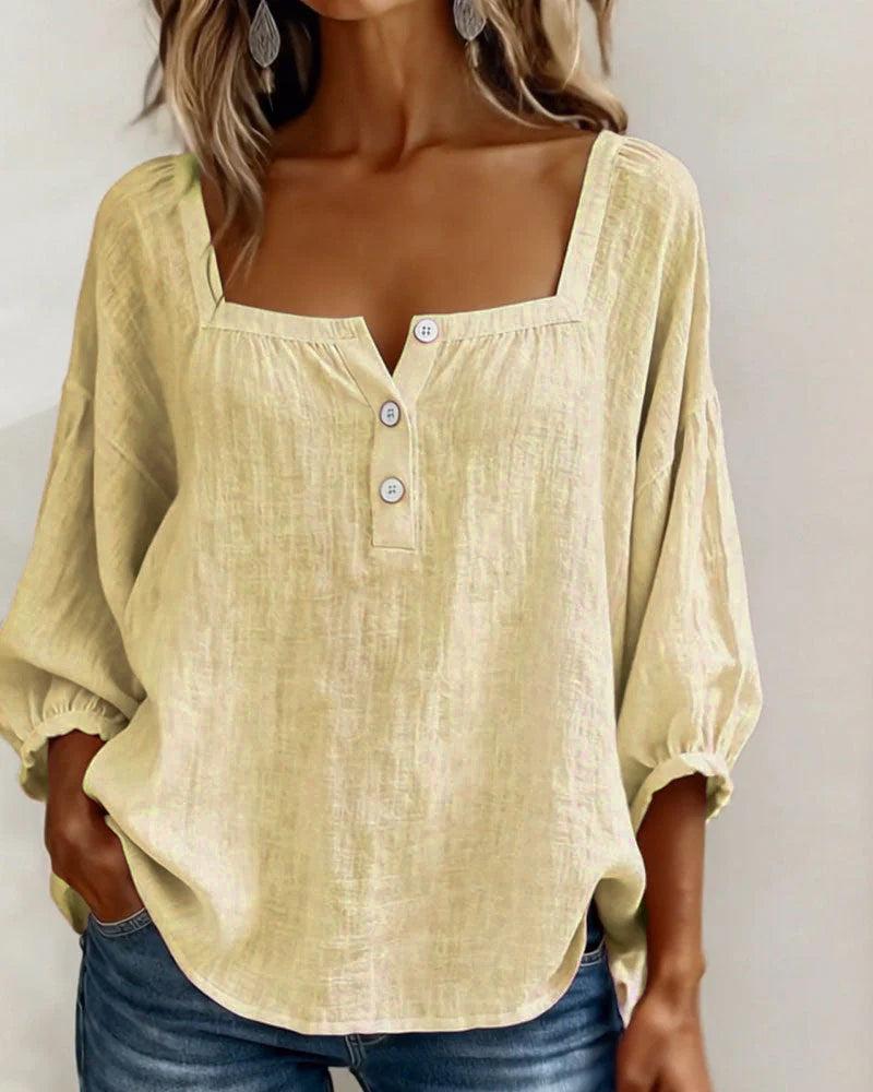 Blusa sencilla de cuello cuadrado y manga larga