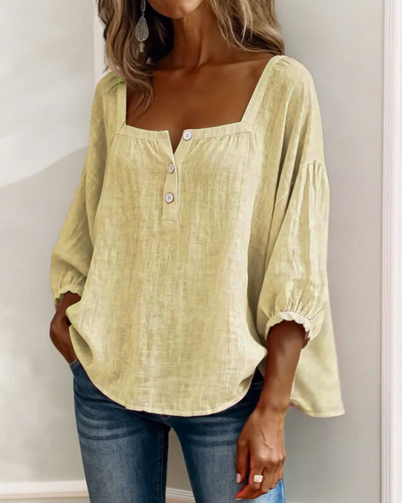 Blusa sencilla de cuello cuadrado y manga larga
