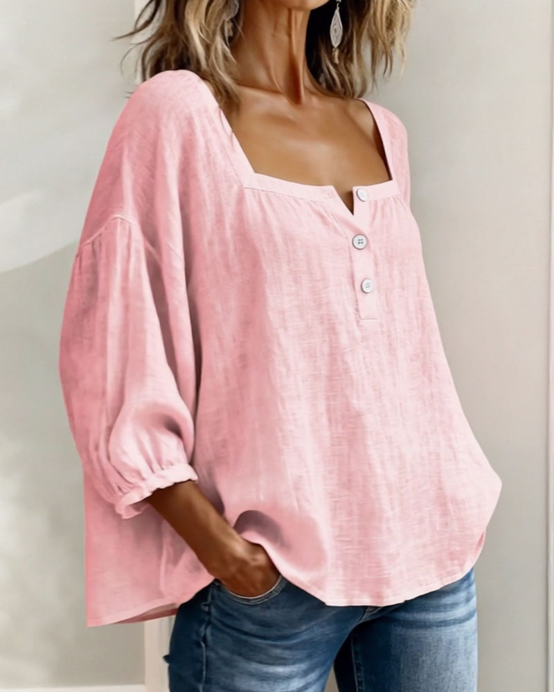 Blusa sencilla de cuello cuadrado y manga larga