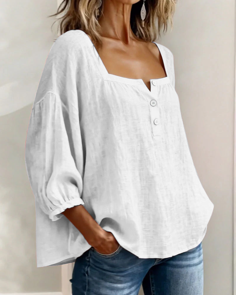 Blusa sencilla de cuello cuadrado y manga larga