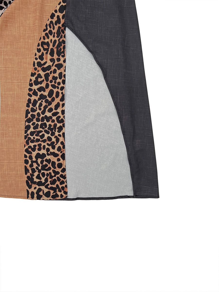 Lucía | Vestido Largo con Cuello Halter, Estampado de Leopardo y Detalles Asimétricos