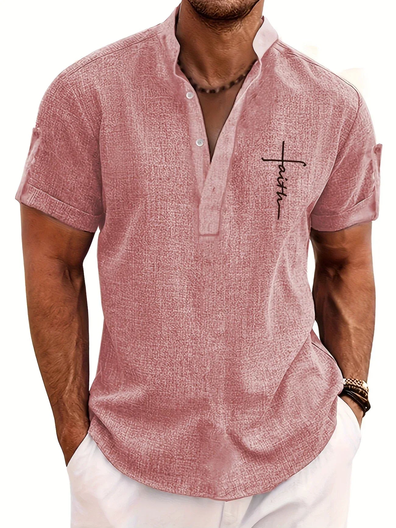 Camisa elegante de manga corta y cuello alto