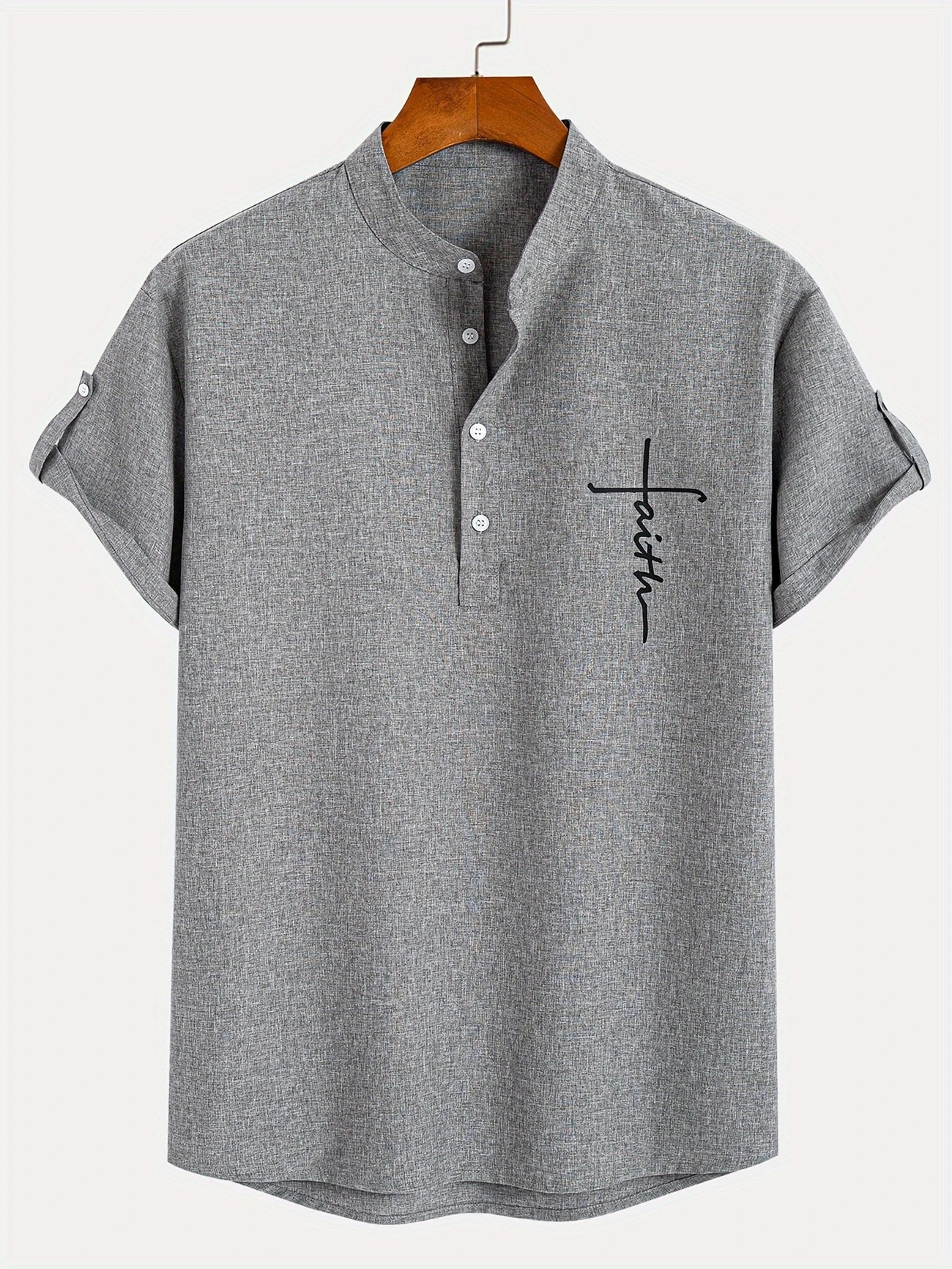 Camisa elegante de manga corta y cuello alto