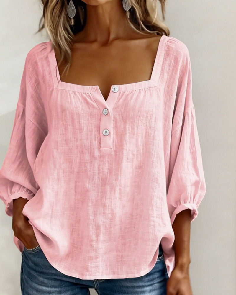 Blusa sencilla de cuello cuadrado y manga larga