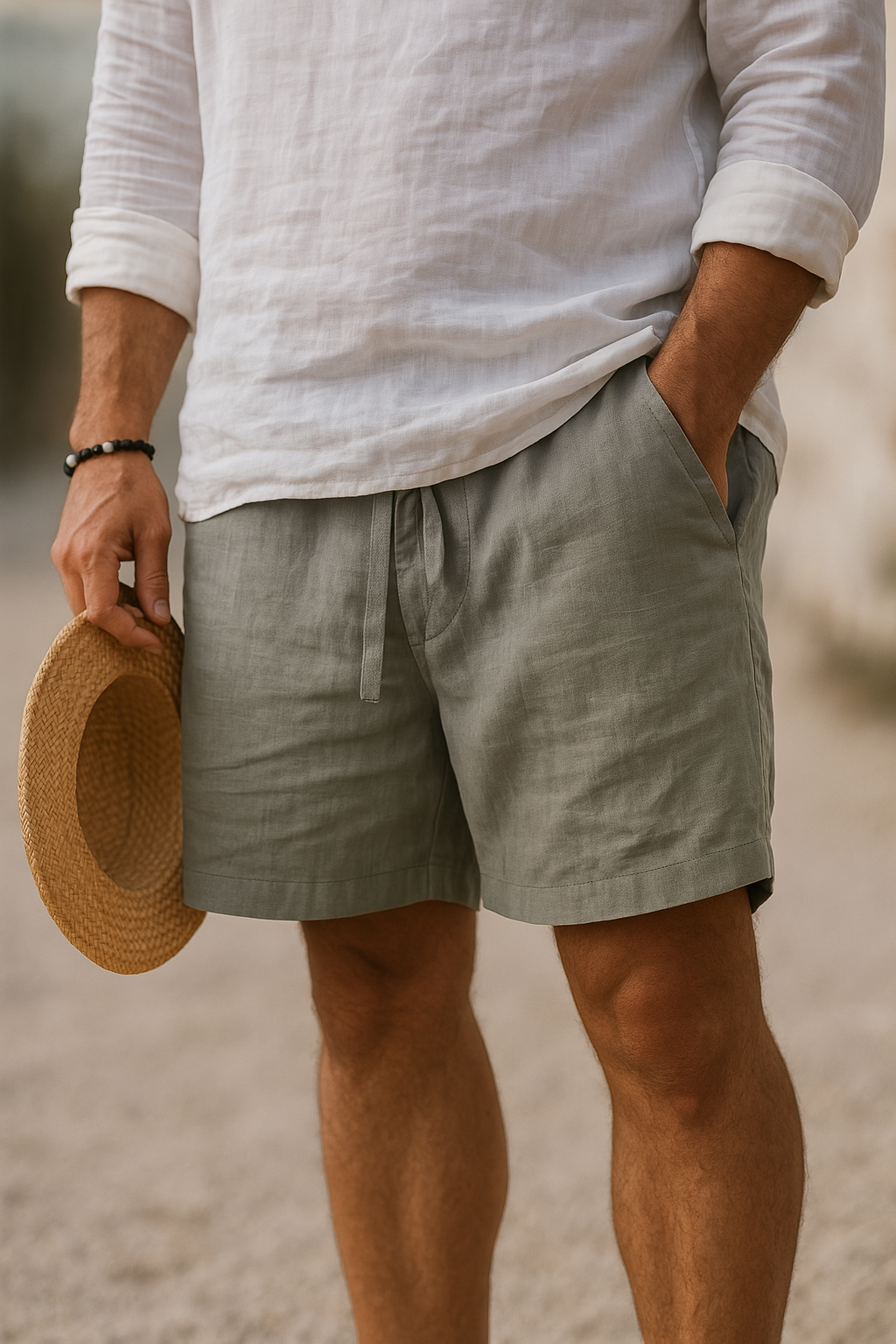 Pantalones cortos elegantes de lino con cintura elástica