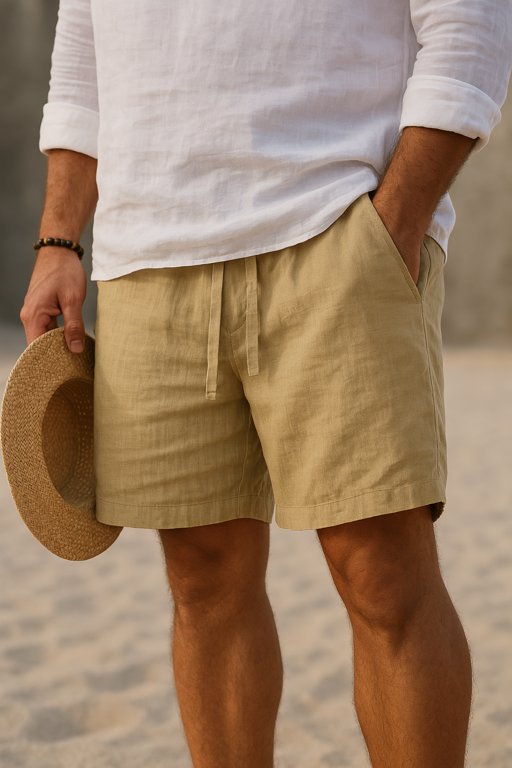 Pantalones cortos elegantes de lino con cintura elástica