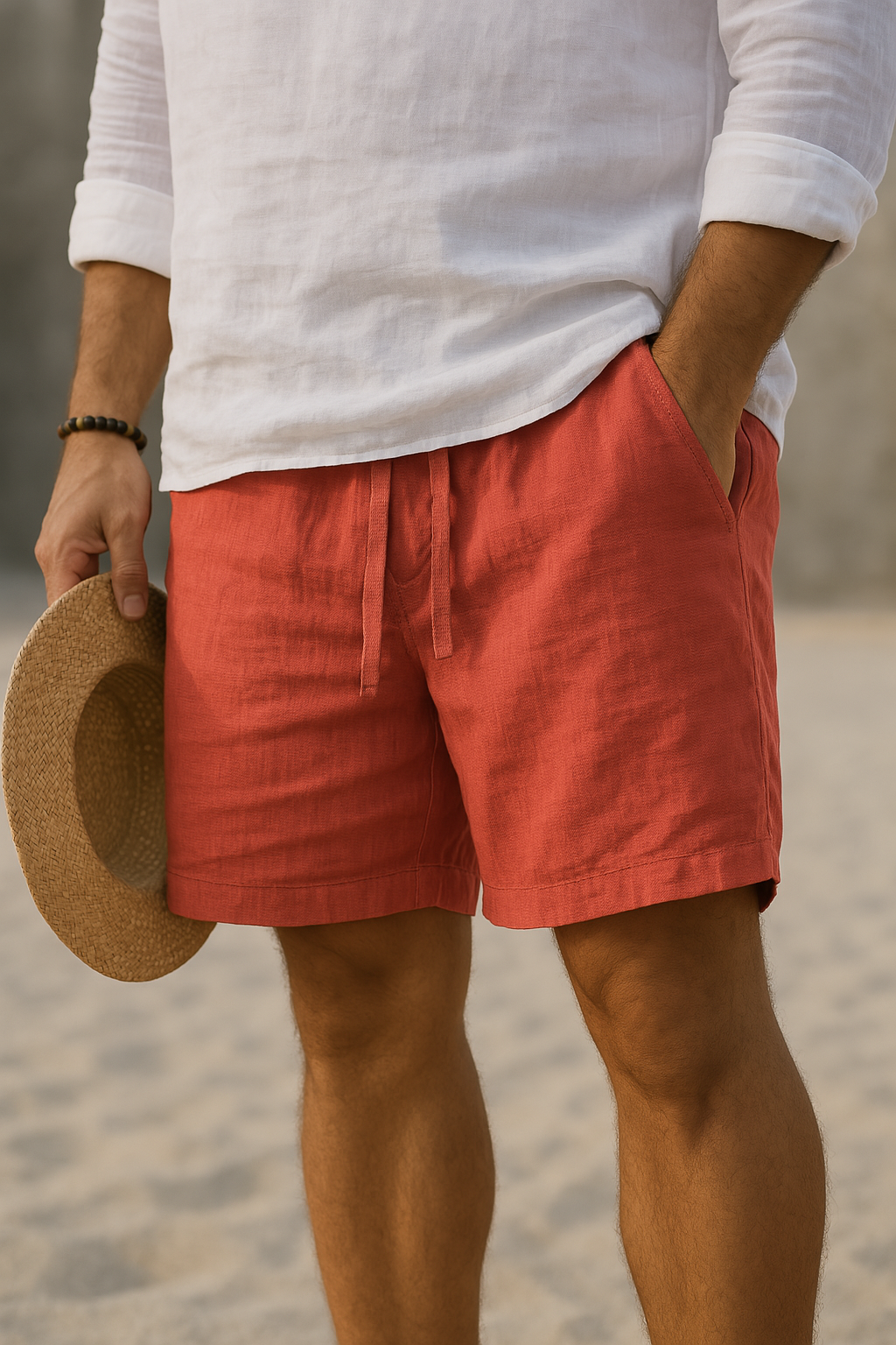 Pantalones cortos elegantes de lino con cintura elástica