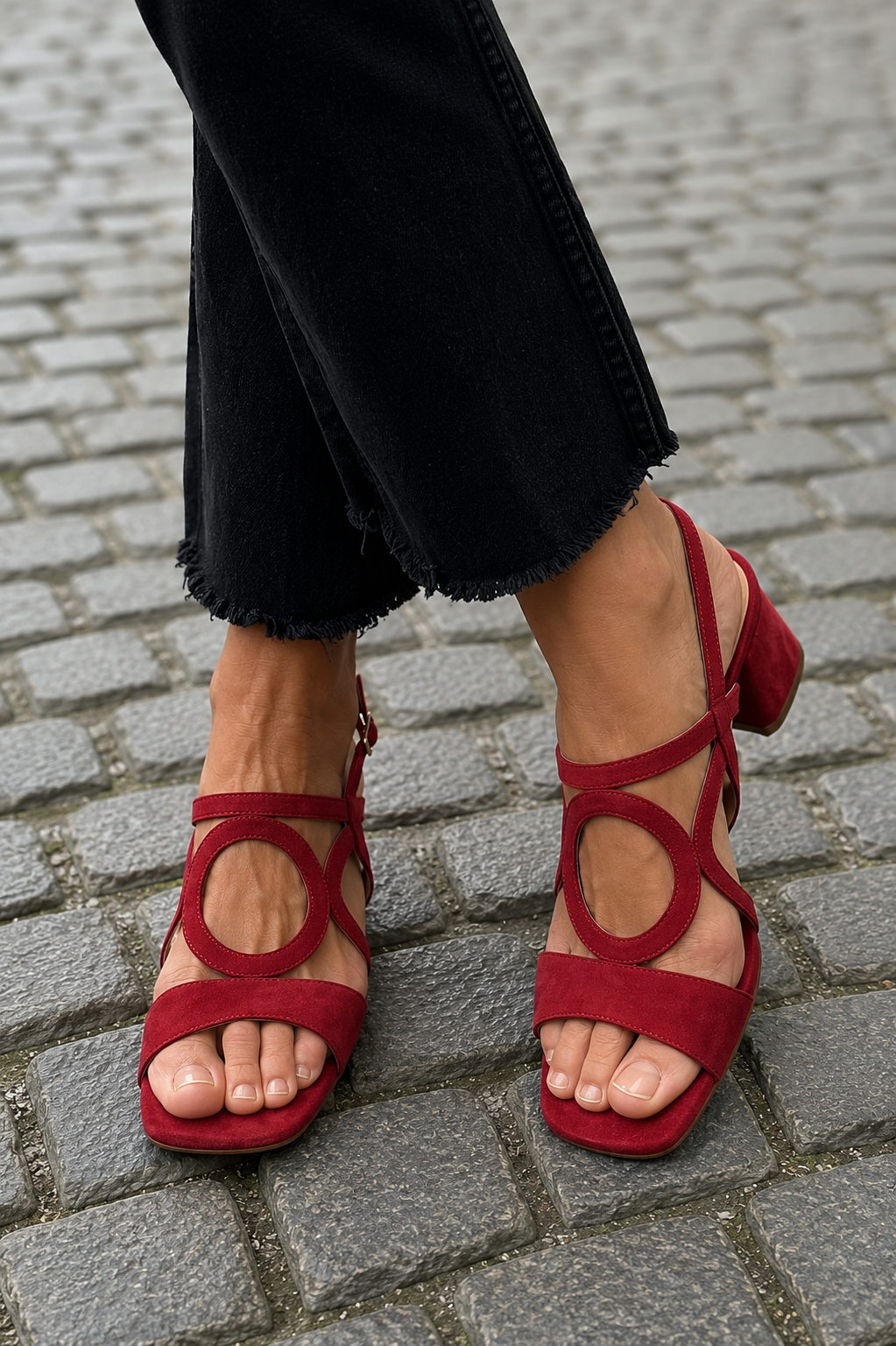 Yaretzi | Sandalias de Punta Cuadrada con Calado Circular