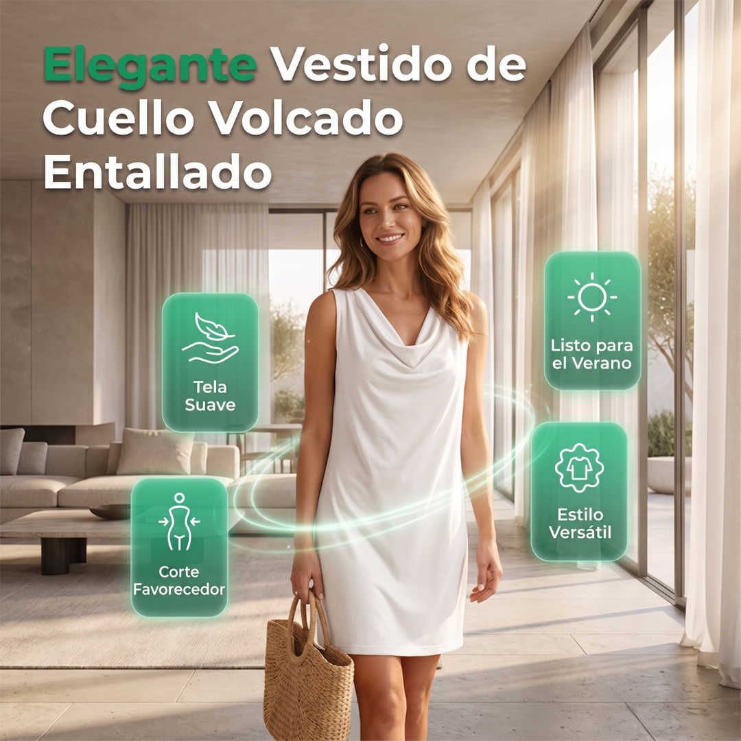 Alba | Vestido con Cuello Barco, Sin Mangas, Bolsillos Laterales, Versátil