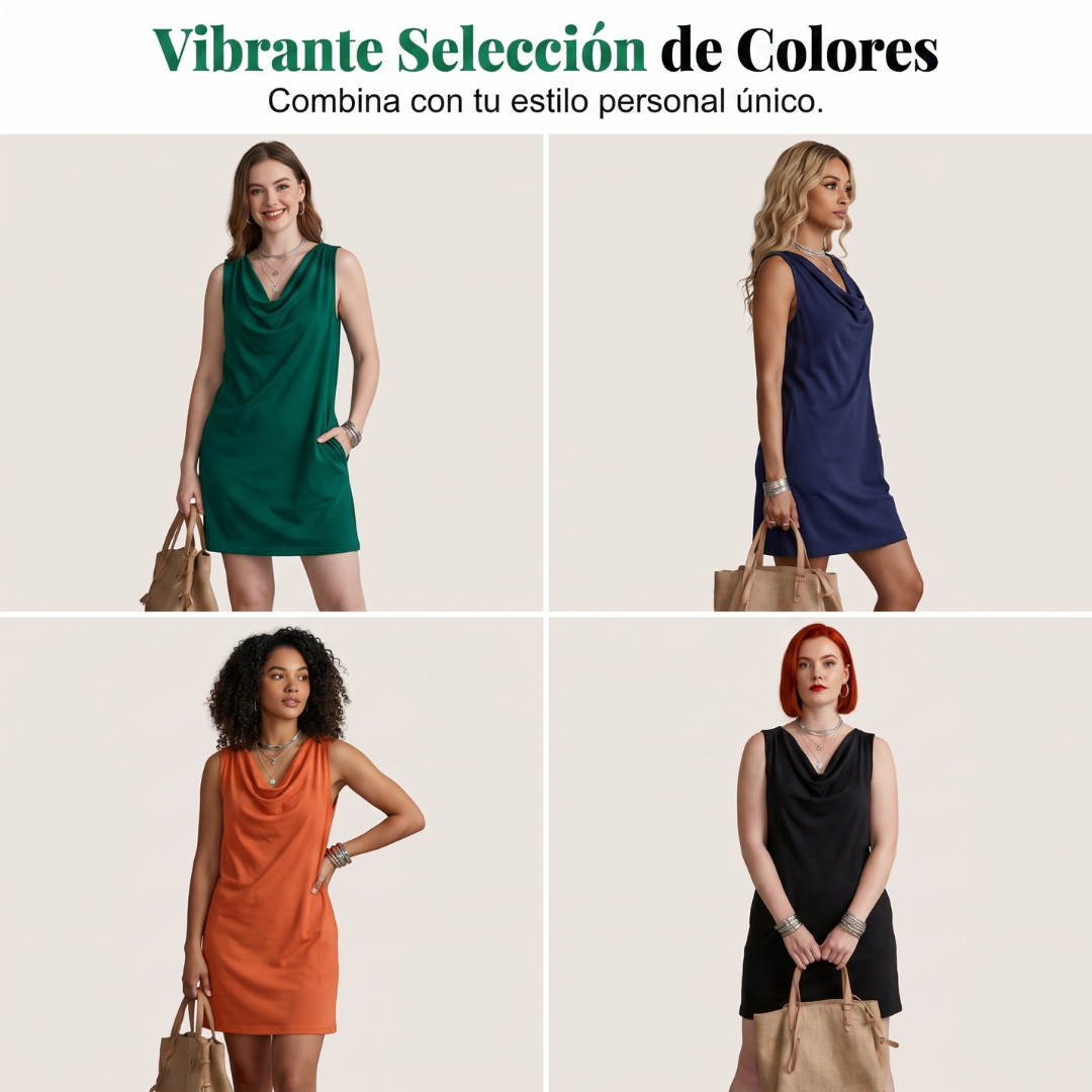 Alba | Vestido con Cuello Barco, Sin Mangas, Bolsillos Laterales, Versátil