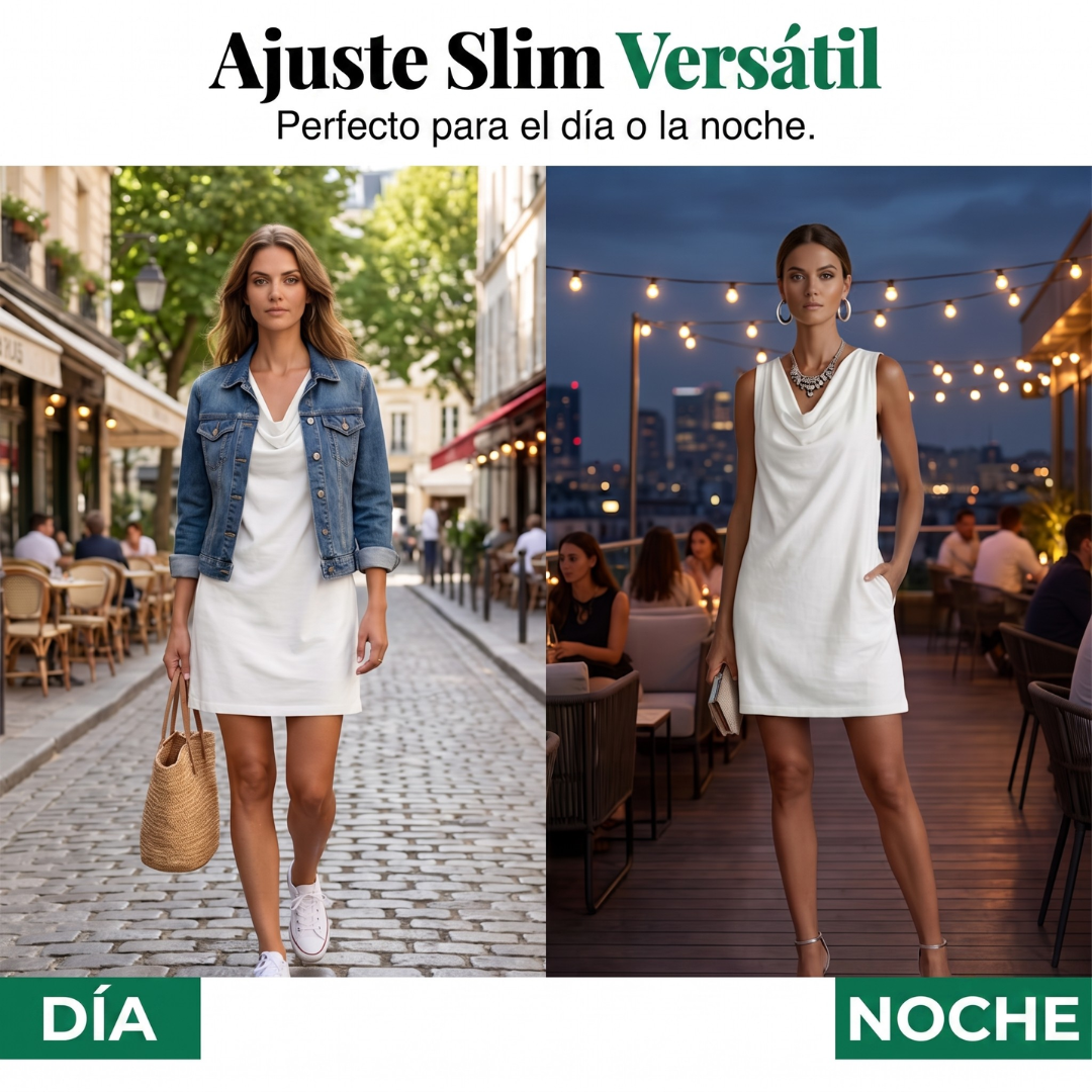 Alba | Vestido con Cuello Barco, Sin Mangas, Bolsillos Laterales, Versátil