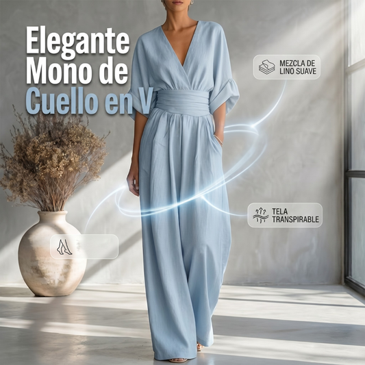 Sandra | Mono Holgado de cintura Alta y Escote en V