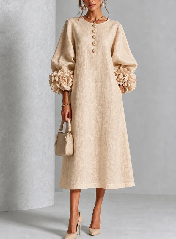 Rosario | Vestido Midi con Puños de Rosas