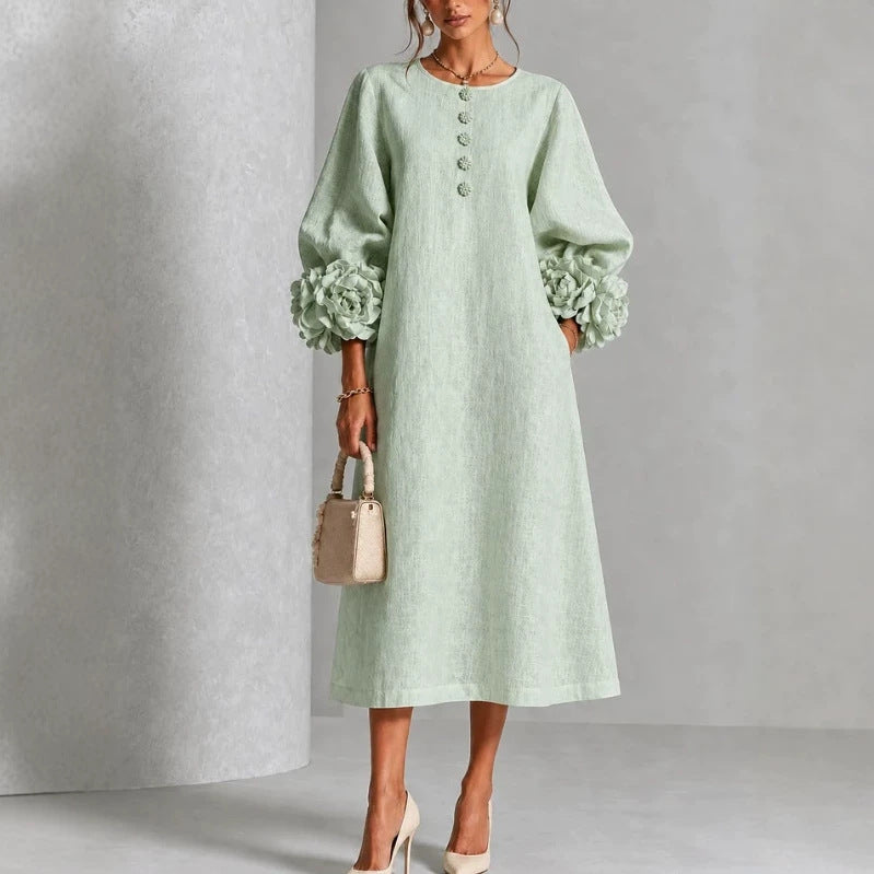 Rosario | Vestido Midi con Puños de Rosas