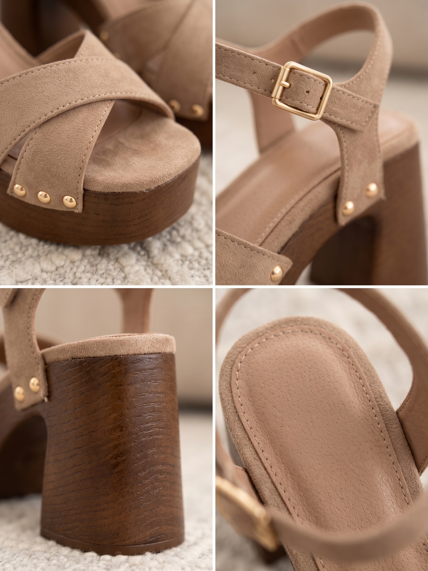 Sandalias Gaia | Color topo, tiras cruzadas y tachuelas doradas