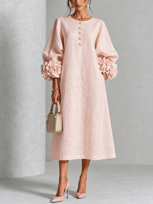 Rosario | Vestido Midi con Puños de Rosas