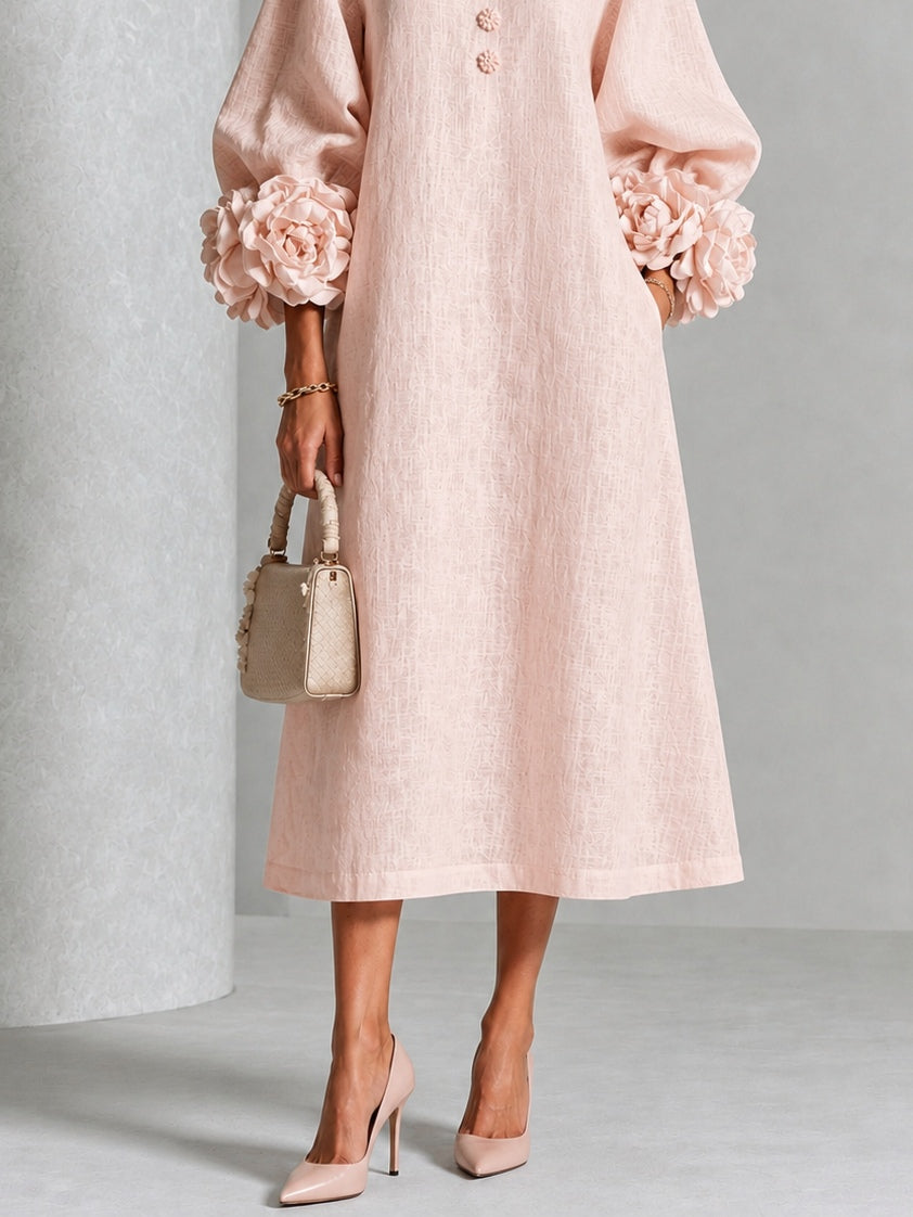 Rosario | Vestido Midi con Puños de Rosas