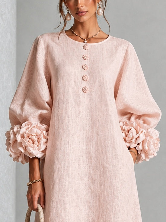 Rosario | Vestido Midi con Puños de Rosas