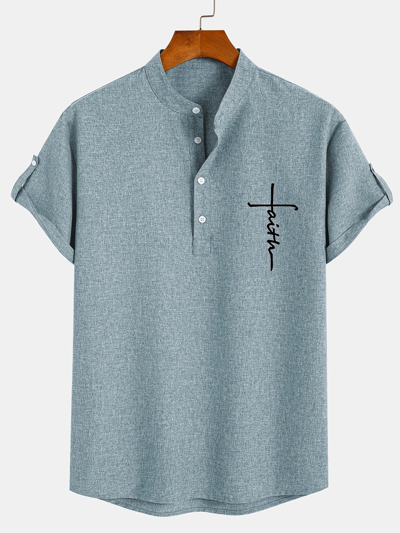 Camisa elegante de manga corta y cuello alto
