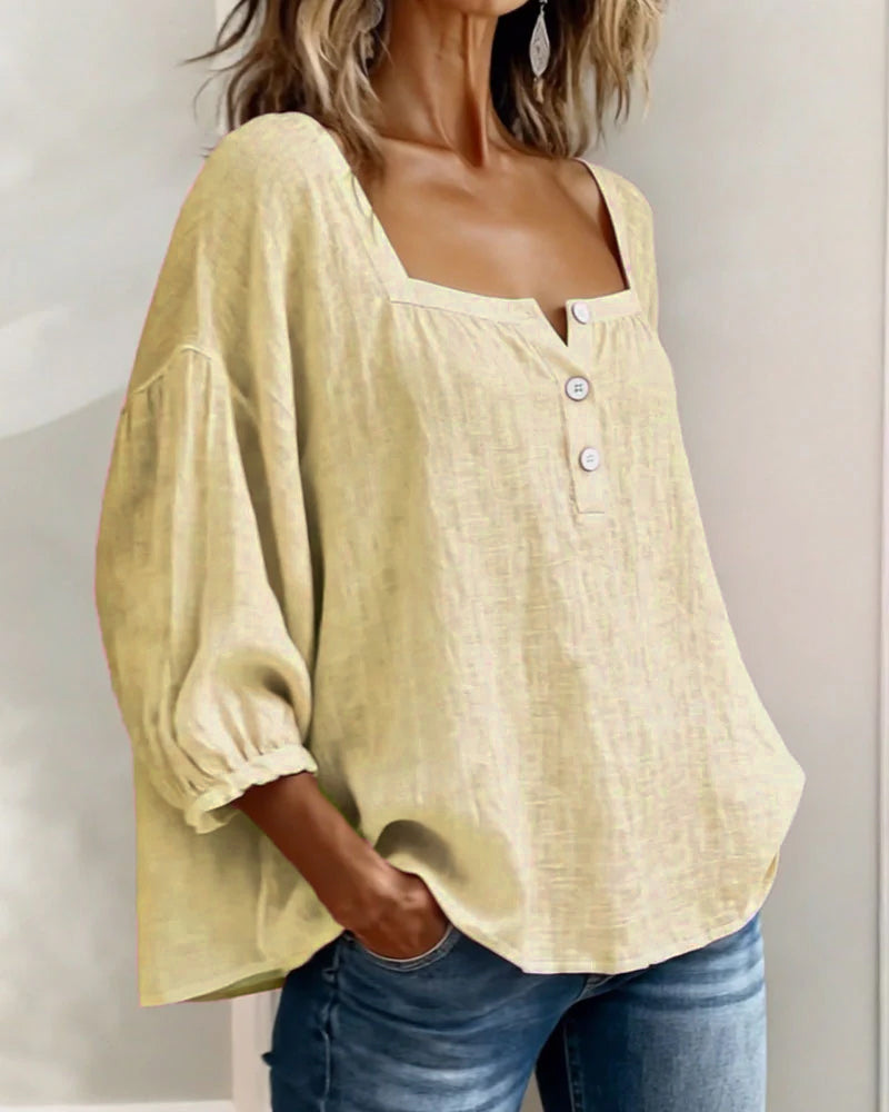 Blusa sencilla de cuello cuadrado y manga larga