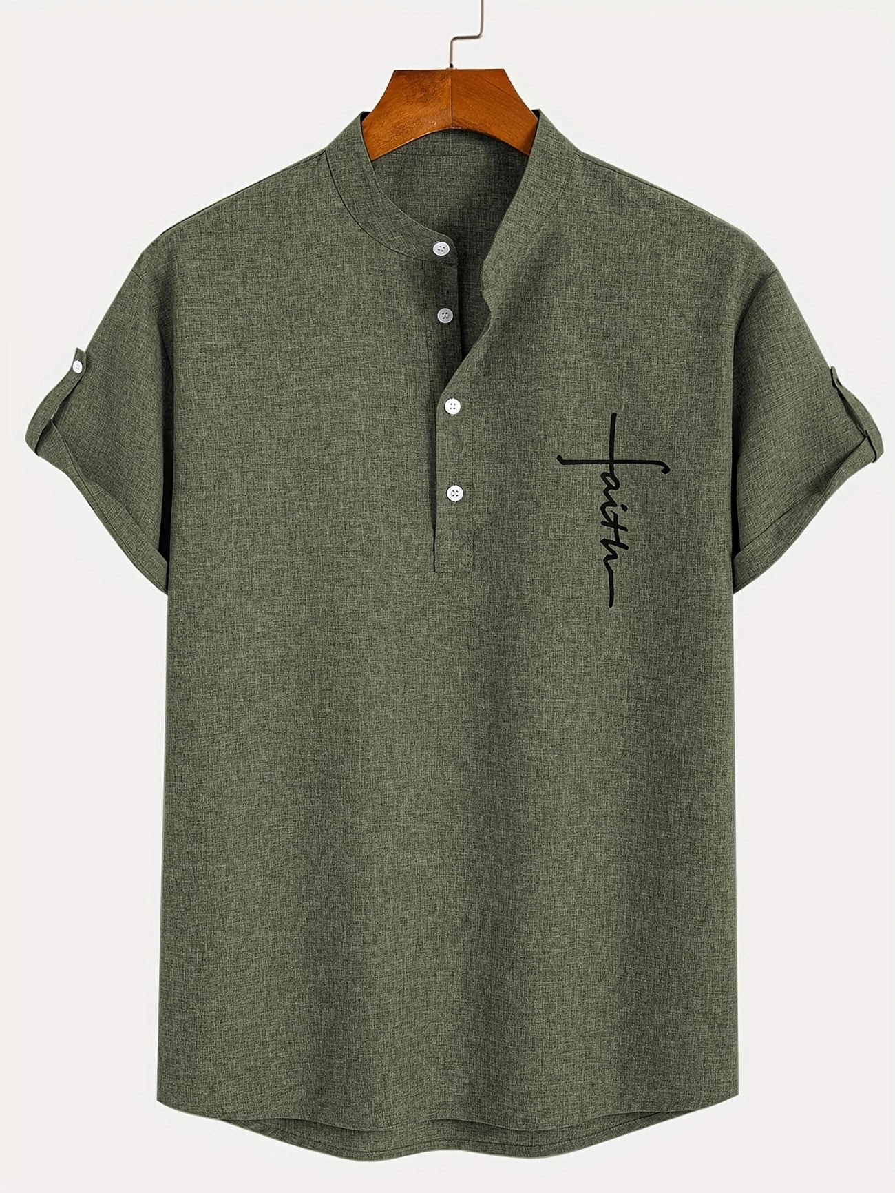 Camisa elegante de manga corta y cuello alto