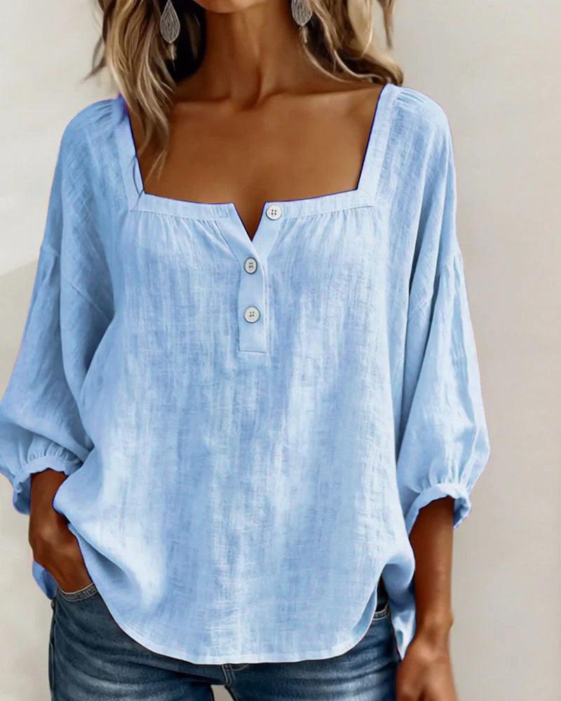 Blusa sencilla de cuello cuadrado y manga larga