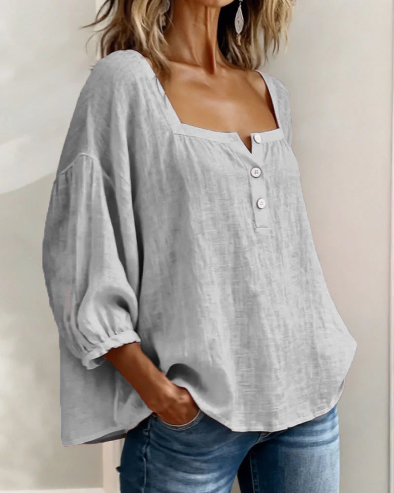 Blusa sencilla de cuello cuadrado y manga larga