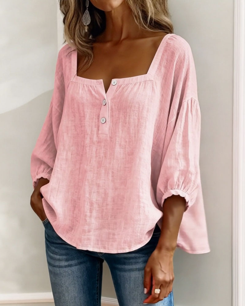 Blusa sencilla de cuello cuadrado y manga larga
