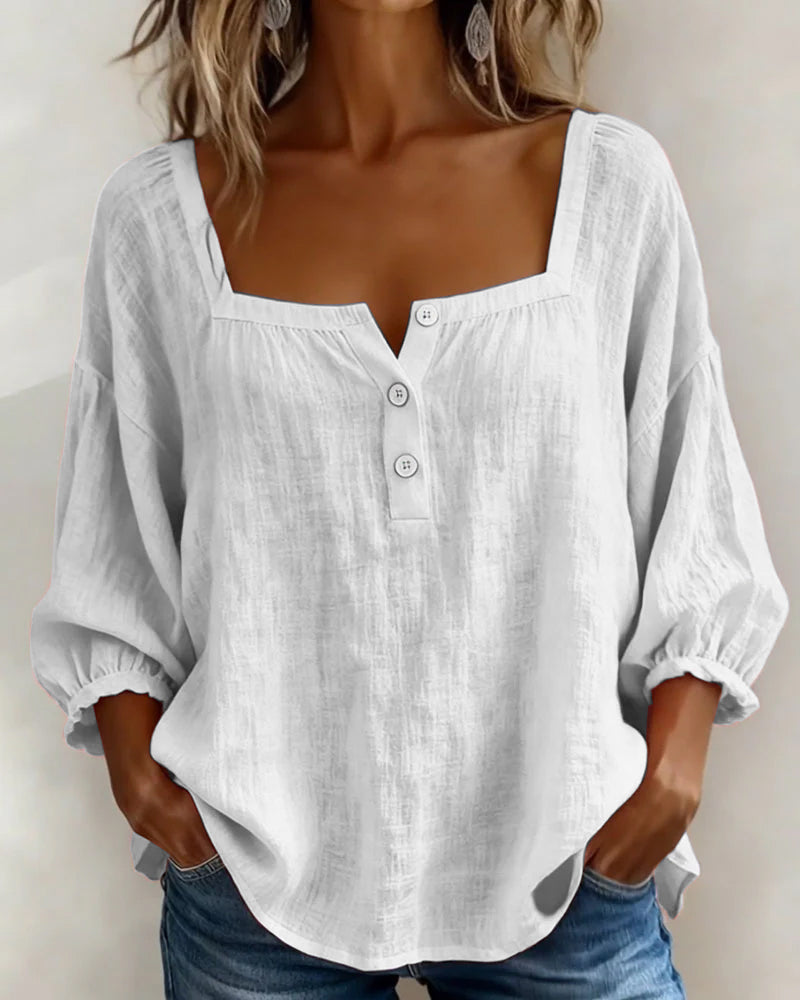 Blusa sencilla de cuello cuadrado y manga larga