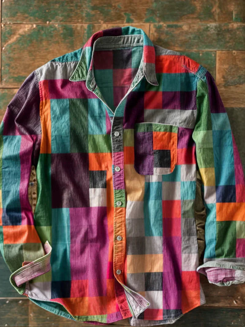 Camisa de patchwork de alta gama – estilo único y corte cómodo