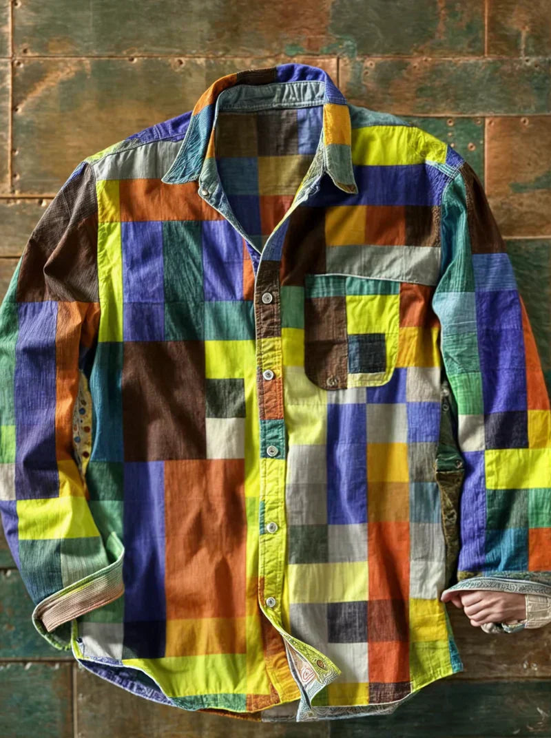 Camisa de patchwork de alta gama – estilo único y corte cómodo