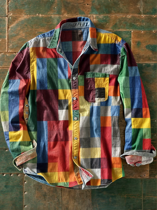 Camisa de patchwork de alta gama – estilo único y corte cómodo