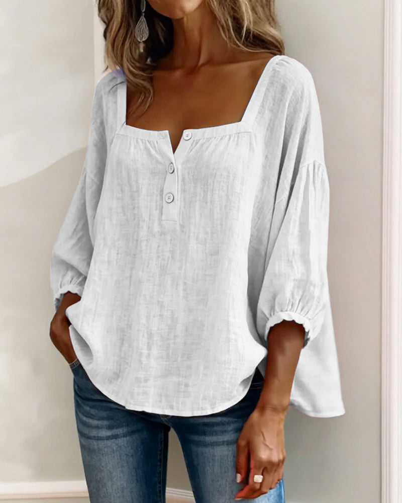 Blusa sencilla de cuello cuadrado y manga larga