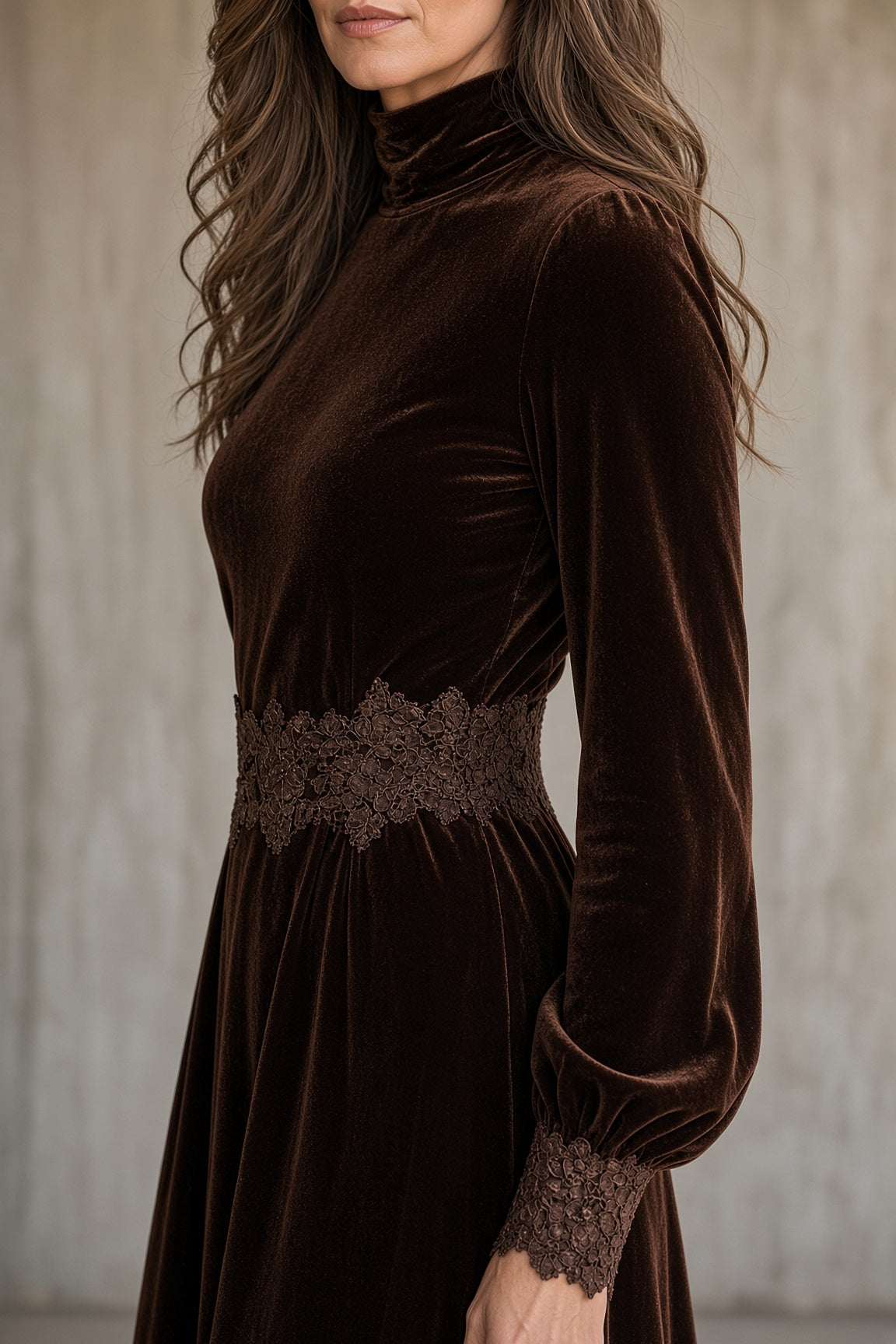Mónica | Vestido Largo de Terciopelo con Encaje