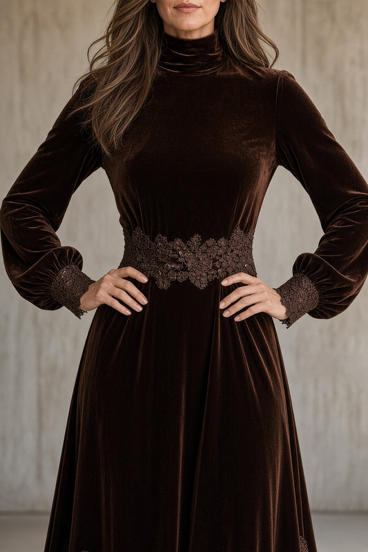 Mónica | Vestido Largo de Terciopelo con Encaje