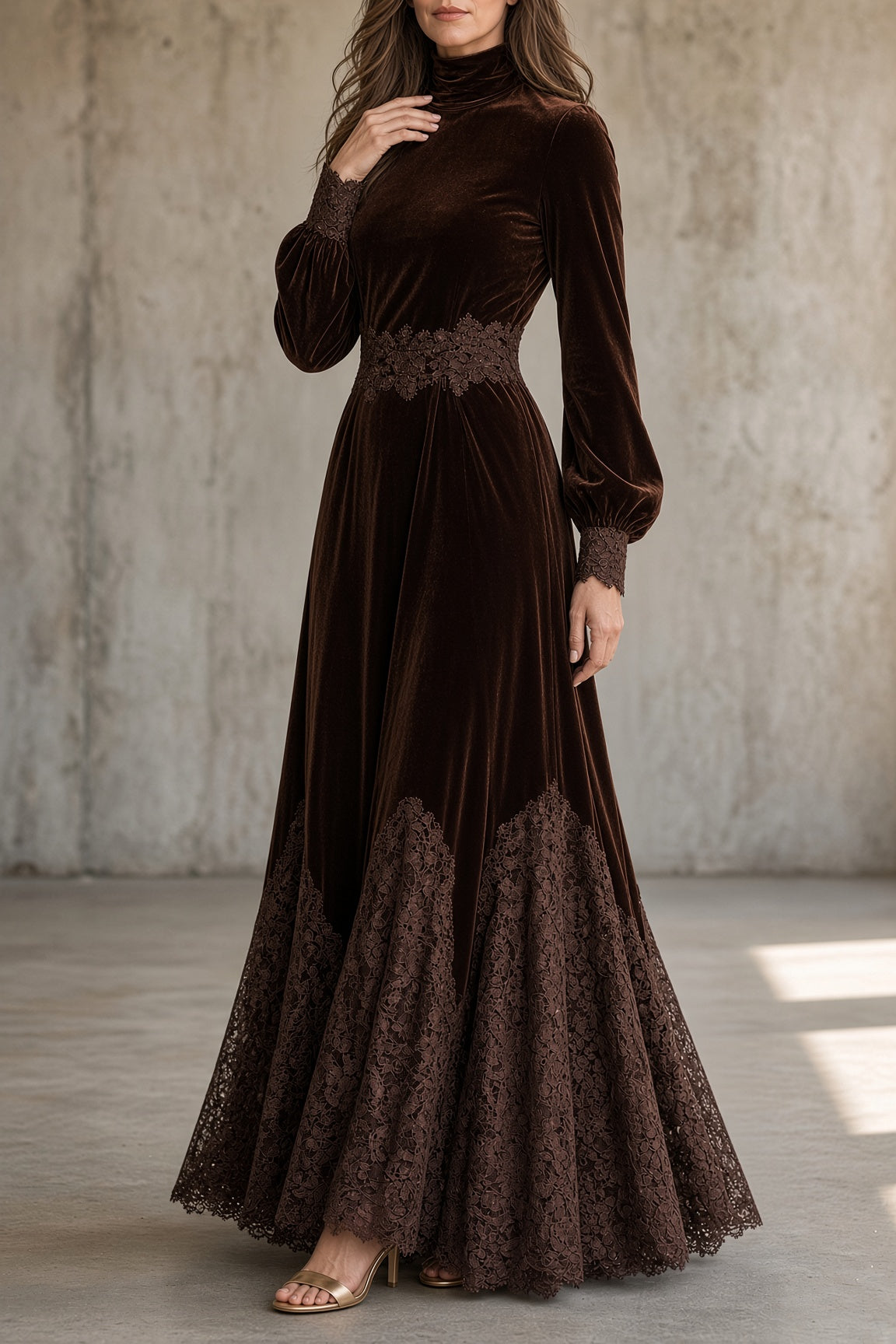 Mónica | Vestido Largo de Terciopelo con Encaje