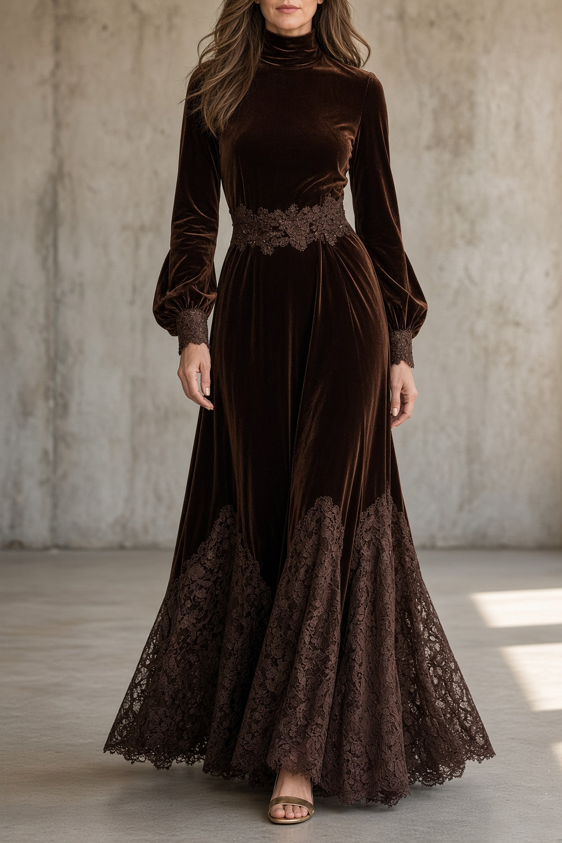 Mónica | Vestido Largo de Terciopelo con Encaje