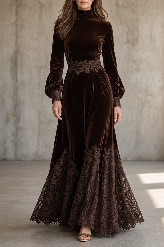 Mónica | Vestido Largo de Terciopelo con Encaje